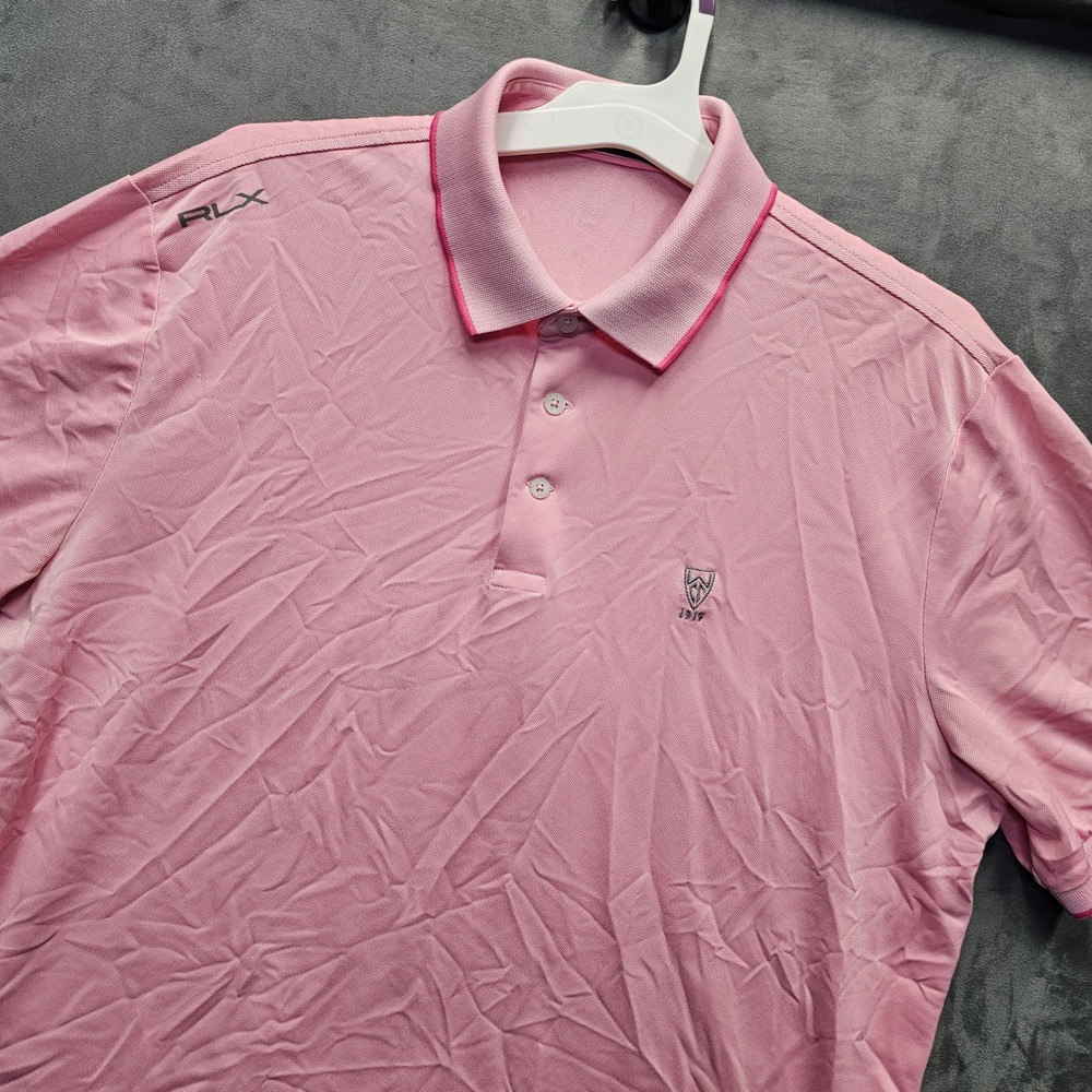 RLX Ralph Lauren Mens Pink Performance Golf Polo Shirt Large Snag